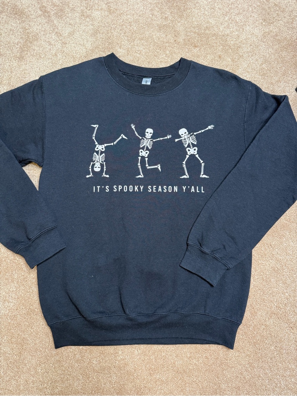 Gildan Black Sweatshirt with White Dancing Skeleton Graphic